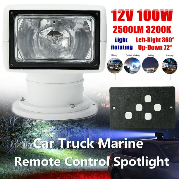 Boat Remote Control Spotlight Marine Truck RV Searchlight 12V 100W Halogen Bulb 